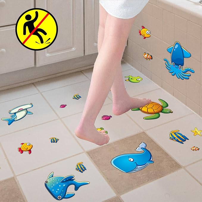 18Pack Bathtub Non Slip Stickers,Guppy Grips Bath Stickers with 61 Ocean Animals That Kids Love,Large Size Adhesive Stickers for Bathtub,Shower Floor,Baby Bath Tub - Image 2