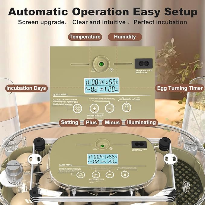 Incubators for Hatching Eggs,Smart 24 Egg Incubator with Automatic Egg Turning and Humidity Control,High Hatch Rate Incubator for Chicken Duck Quail Goose,Home Classroom and Farm (Brown) - Image 3