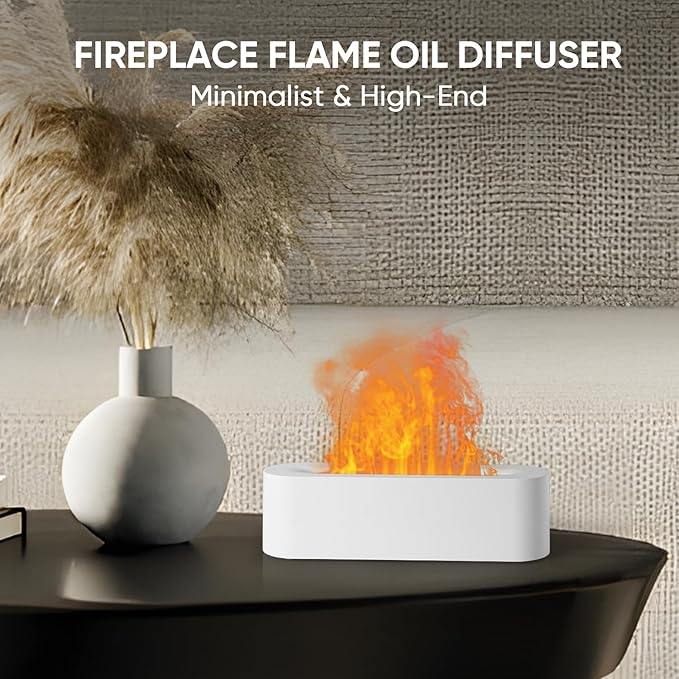 Essential Oil Diffuser, Fireplace Flame Fire Oil Diffuser, 150ml Ultrasonic Cool Mist Aromatherapy Humidifier, Scent Aroma Diffuser with 7 Colors Light, Timer & Auto-Off for Home, Room (White) - Image 2