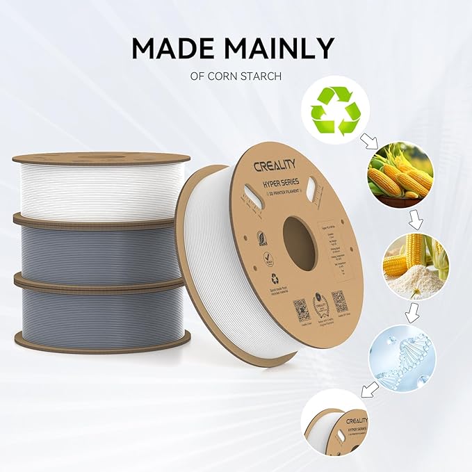 Creality Hyper PLA Filament 1.75mm, 30-600mm/s High Speed 3D Printer Filament, Dimensional Accuracy +/-0.02mm, Fit Most FDM 3D Printers, 4 Pack 1kg Spool(2.2lbs), White & Grey - Image 3