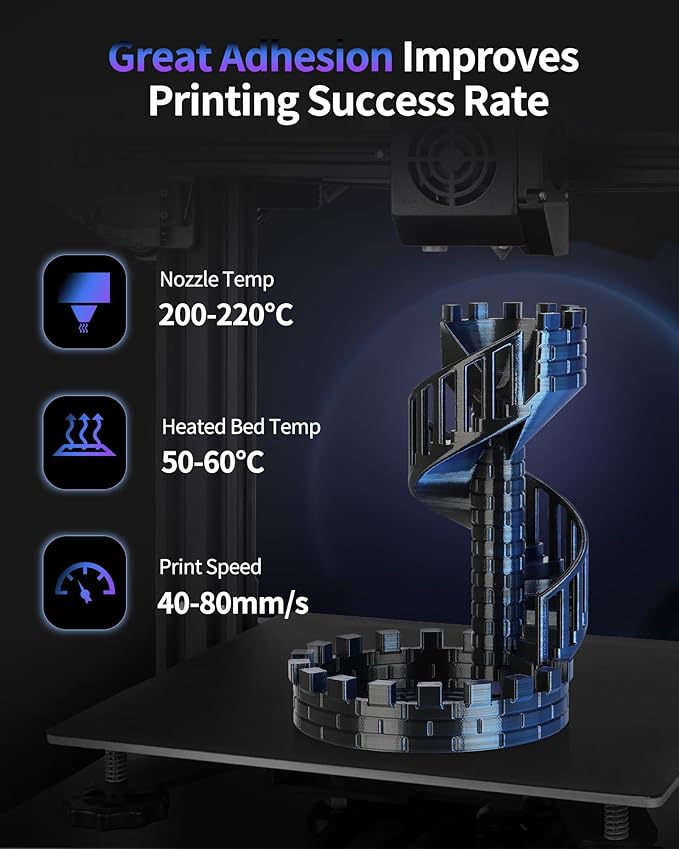 LANDU Silk Tri-Color PLA Filament 1.75mm 1Kg,Triple Color Silk PLA Filament, Silk Rainbow PLA Filament,Neatly Wound 3D Printer Filament, 3 in 1 Multi Color Filament +/-0.02mm, Silk Black Blue Purple - Image 5