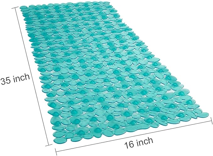 WELTRXE Non Slip Bath Mat Pebbles Bathtub Mat with Suction Cups, Drain Holes for Bathroom Showers, Tub, 35 x 16 Inches Machine Washable Bathroom Mats BPA, Latex Free Safe Shower Mats - Teal - Image 5