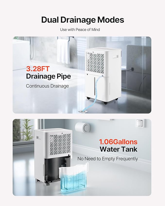 VEVOR 52 Pints Dehumidifier for Home & Basement, 4000 Sq.Ft Large Coverage, Drain Hose for Commercial & Industrial Use, Smart Humidity Control, Low Noise for Warehouses, Bathroom, Bedrooms & Storage - Image 6