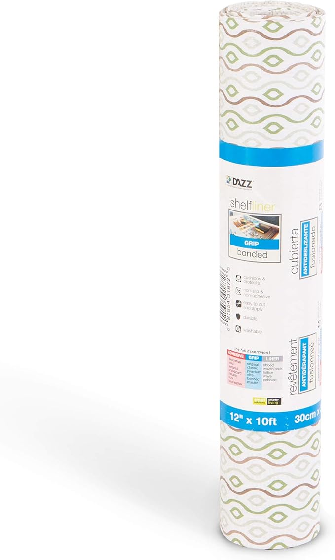 Smart Design Bonded Grip Shelf Liner - 12 Inch x 10 Feet - Non Adhesive, Strong Grip Bottom, Easy Clean Kitchen Drawer, Cabinet, Cupboard Dresser Protector Cover, Non Slip Rubber Mat - Olive Deco - Image 2