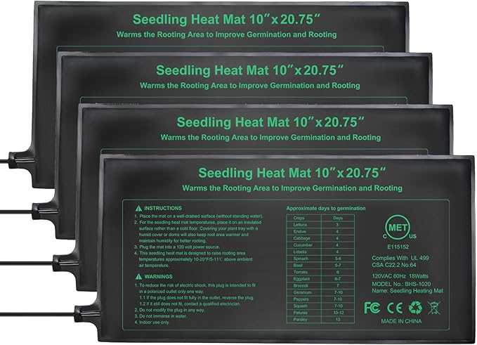 Seedling Heat Mat 4 Pack, MET Certified Heating Mat for Plants Grow Seed Starting Greenhouse, Waterproof Durable Germination Warm Hydroponic Heating Pad by HYDGOOHO