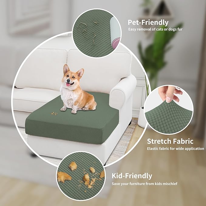 Easy-Going Stretch Sectional Couch Covers 1 Piece Chaise Lounge Slipcover L Shape Separate Cushion Couch Seat Chaise Cover for Both Left/Right Sectional Couch Grayish Green - Image 4