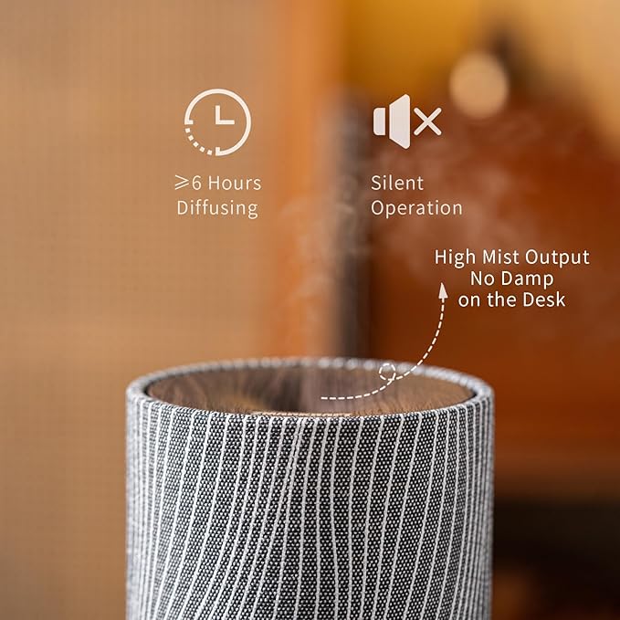Essential Oil Diffuser 7 fl oz 200ml with Fabric Cover and Night Lamp | Ultrasonic Aroma Diffuser | Humidifier w Lights | Room Decor | Small Humidifier for Bedroom | Gift (Dark Brown) - Image 3