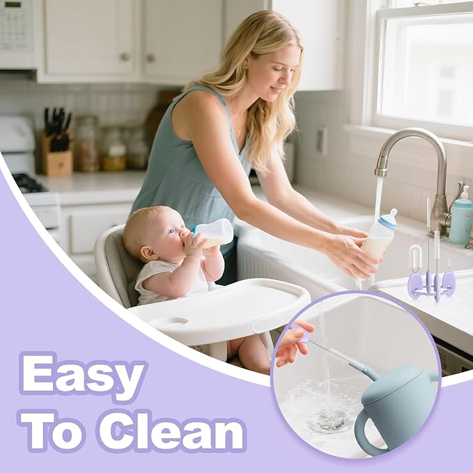YOTIME Standing Straw Cleaner Brush Set, 4in1 Reusable Straw Brushes with Holder Ring, for Baby Bottles, Sippy Cups and Lids, Purple - Image 3