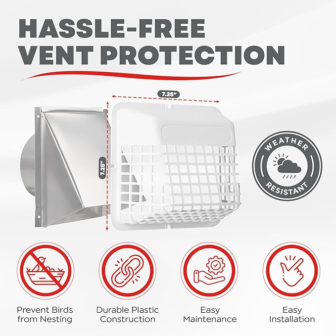 Deflecto Universal Bird Guard, Fits 3 inch to 4 inch Vent Hoods | Durable, Easy-to-Install & Prevents Birds, Rodents and Debris from Entering Dryer or Bathroom Exhaust | Strong Plastic Construction - Image 3