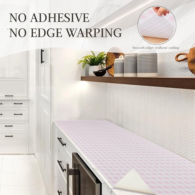 Beautysaid Shelf and Drawer Liner for Kitchen Cabinet, Non Adhesive Non Slip Shelf Paper Waterproof Washable Thickened for Dresser Pantry Shelve Bathroom Protector Liner(Pink Checker,23.6 in x 10 FT) - Image 5