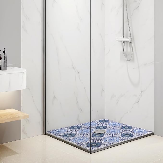 HOMBYS Square Shower Mat Non Slip 27x27 in,Shower Mat with Drain Hole in Middle,Shower Floor Mats for Inside Shower,PVC Loofah Shower Stall Mat,Secure in Shower Mat,Boho Bath Mats for Shower - Image 2