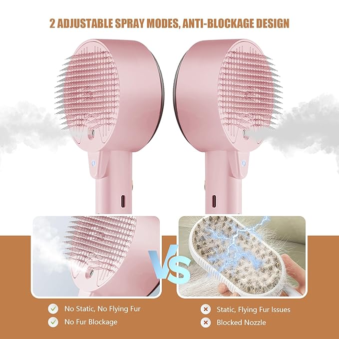 Cloud Care Cat Brush for Indoor Cat Steam Brush for Shedding Spritz Defur Comb for Cats Dogs Steam Brushes for Long Short Hair Cats Dogs Pet Steam Brushes for Massage Grooming Self-Cleaning - Image 4