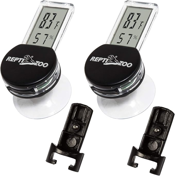 REPTI ZOO 2 Pack Reptile Terrarium Thermometer Hygrometer Digital Display Pet Rearing Box Reptiles Tank Thermometer Hygrometer with Suction Cup by REPTIZOO