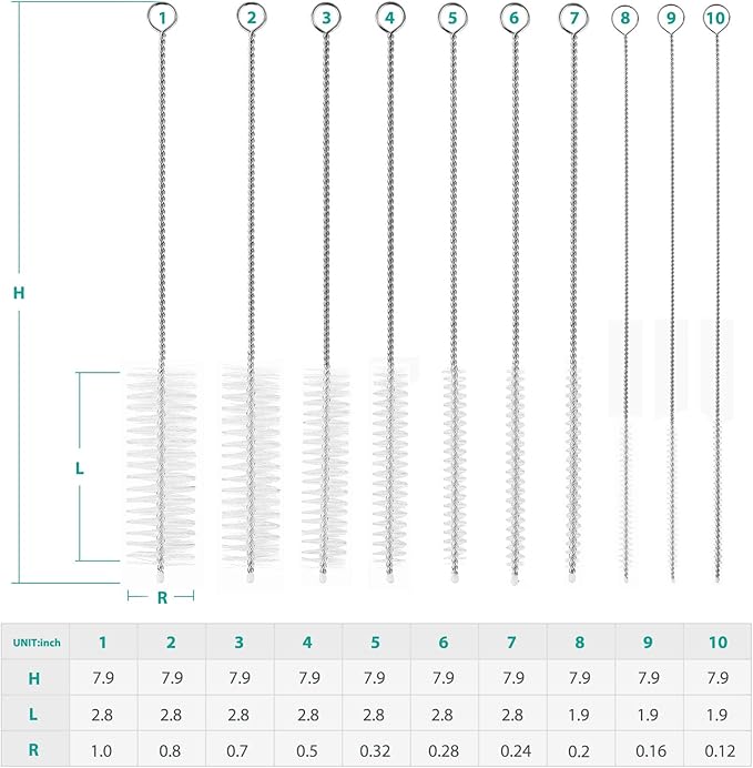 CiaraQ Bottle Cleaning Brushes, 8 Inch Nylon Tube Brush Set, Cleaner for Narrow Neck Bottles Cups with Hook, Set of 10pcs. - Image 3
