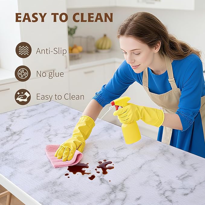 Shelf Liners for Kitchen Cabinets 12in x 10FT, Non Adhesive Drawer Liner Marble Pattern Thickened Shelf Liner Non-Slip Easy to Clean for Tool Box Refrigerator with Knife and Tape Measure - Image 4