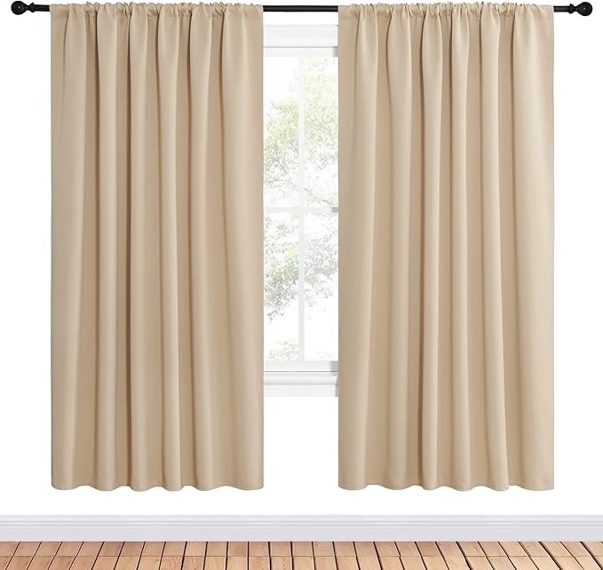 NICETOWN Room Darkening Curtains for Bedroom - Triple Weave Home Decoration Thermal Insulated Solid Drapes for Kitchen (Biscotti Beige, Set of 2 Panels, 62 x 72 Inch) - Image 2