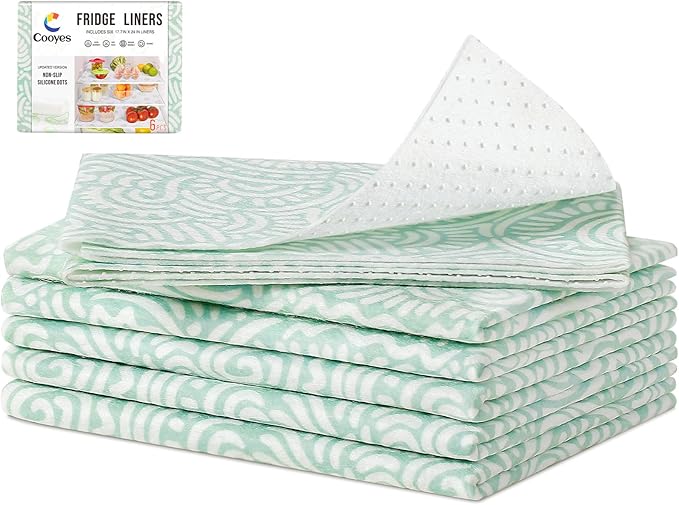 Cooyes Refrigerator Shelf Liners, Drawer Liners for Kitchen Cabinets, Absorbent Fridge Mats with Non-Slip Particles, Breathable Cloth Material BPAfree, Keep Produce Fresh Longer, 6 Pack, 12" × 24" by Cooyes