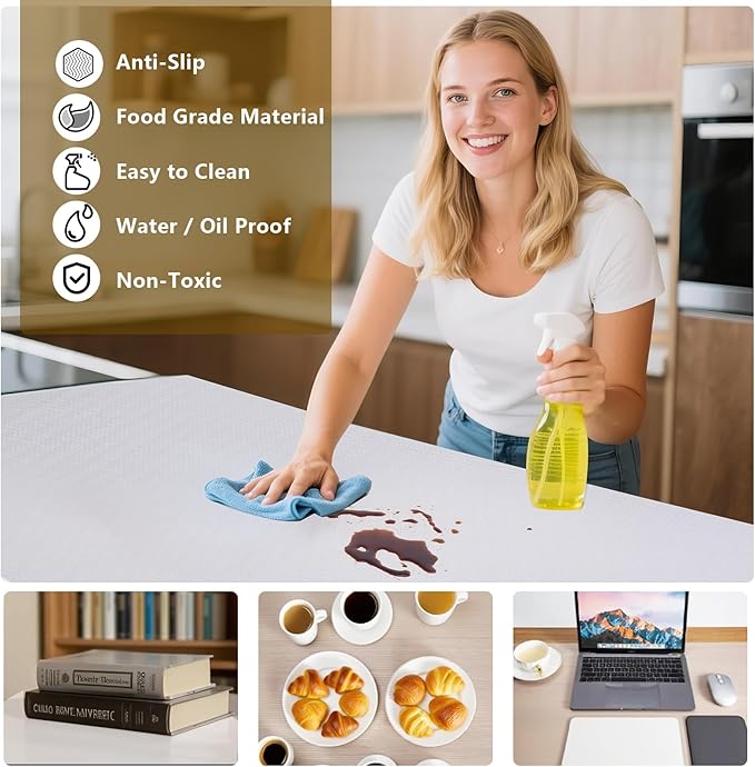 Shelf Liner, 11.8 Inches x 20 FEET Non-Slip Kitchen Cabinet Liner, Washable Oil-Proof Non-Adhesive Contact Paper for Drawer, Cabinet, Shelves, Cupboard, Refrigerator, Storage, Desks, Countertop - Image 2