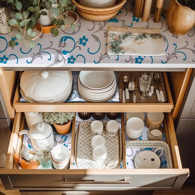 18" W x 96" L Floral Drawer and Shelf Liner for Cabinets, Non-Adhesive Strong Grip Non-Slip Flower Shelf Cabinet Kitchen Shelf Liners for Kitchen Cabinets - Image 7