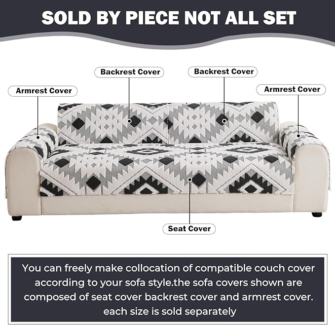 Boho Plush Couch Covers for Sofa Washable, Fuzzy Soft Couch Cover for Sectional Sofa, Non Slip Jacquard Sofa Cover Furniture Protector for Kids, Pets (Dark Grey,36"x94") - Image 2
