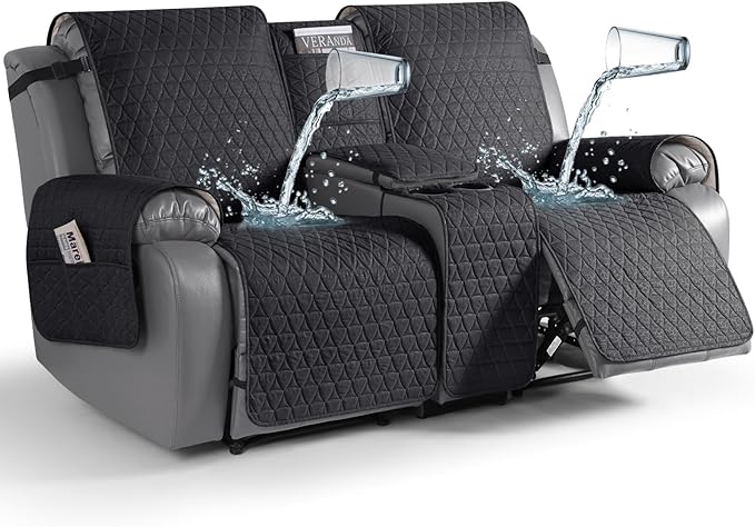 TAOCOCO 100% Waterproof Loveseat Recliner Couch Sofa Covers with Console,Double Reclining Couch Cover Non-Slip Sofa Slipcovers Washable,Furniture Protector Covers for Kids,Pets(2 Seater,Black) by TAOCOCO