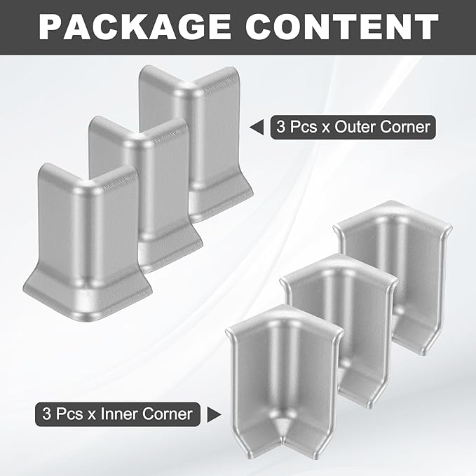 uxcell Self Adhesive Baseboard Corner Blocks, 2.2 Inch Wall Edge Corner Protector 3 Inside + 3 Outside Corners-Connector for Wall Floor Furniture Edge(Silver) - Image 3
