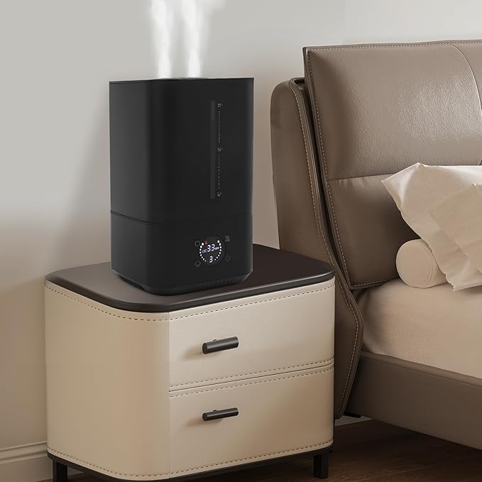 Humidifiers for Bedroom 6L Large Room, Cool & Warm Mist Ultrasonic Humidifier with Filter & Water Level Window, 280ml/h, 360° Nozzle, 20-40dB, Humidity Control 45%-90%, for Baby/Nursery/Office, Black - Image 3