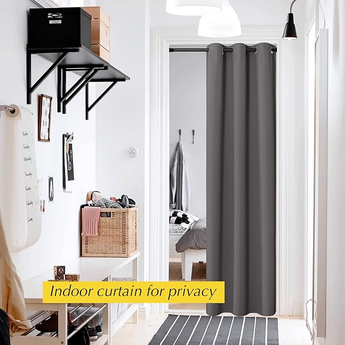 NICETOWN Doorway Curtain - Grommet Closet Curtain for Door Window, Solid Front Door Curtain Room Darkening Thermal Insulated Temporary Window Curtain Drape for Hallway, 1 Panel W42 x L80 inch, Grey - Image 2