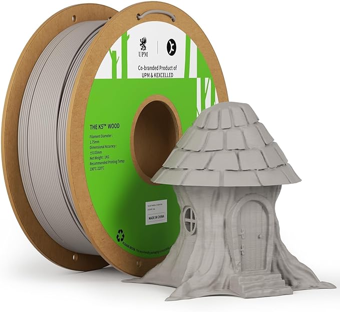 kexcelled Wood PLA Filament 1.75 mm, Real Wood PLA 3D Printer Filament, Real Natural Wood Fiber, Dimensional Accuracy +/- 0.03 mm, 1 kg Spool (2.2 lbs), Gray by kexcelled