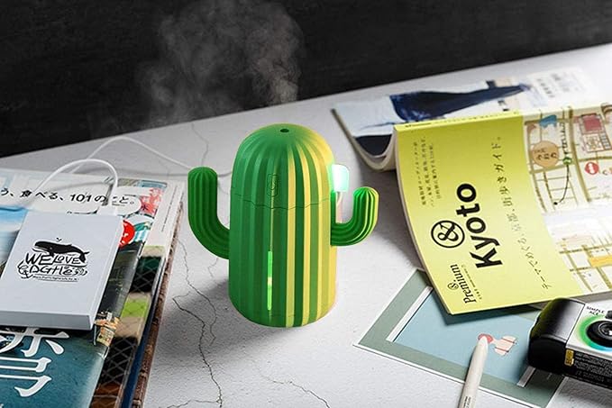 Mini Humidifier Single Room Humidifiers with Night Light Portable Cactus Air humidifier for for Yoga, Office, spa, Bedroom，Baby Room，Silica Gel Diffuser for tap Water only(Green) - Image 8