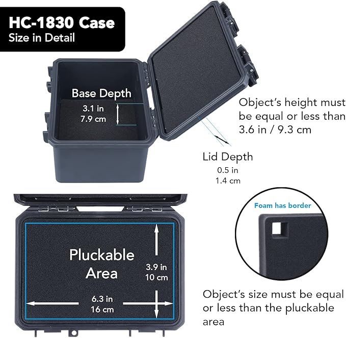 Lykus HC-1830 Mini Hard Case Dry Box with Foam Insert, Interior Size 7.1x4.7x3.7 in, IP66 Splash-Proof, Suitable for Cellphones, Tools, Small Devices and More - Image 3