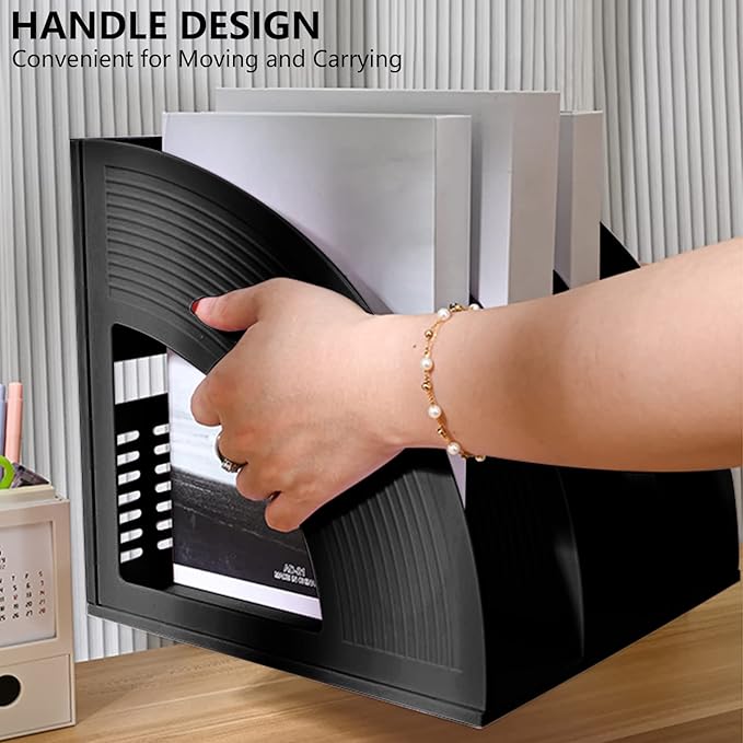 Marte Vanci 2 Pcs Magazine File Holder Book Desktop Organizer Plastic Storage Sturdy Vertical 3 Section Folder (Black) - Image 5
