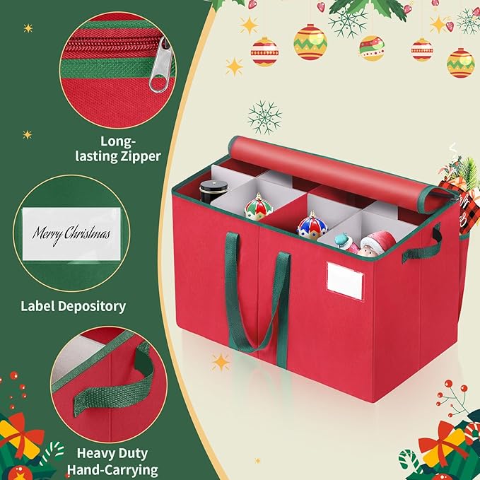 Nutcracker Storage Containers and Figurine Collectibles Storage Box， Large Ornament Storage Organizer Stores Up to 8 Holiday Christmas Nutcrackers Figurines-Carolers Ornaments Red/15 Inches - Image 3