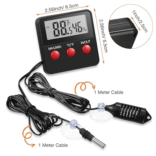 Weewooday 4 Pcs Reptile Thermometer and Humidity Gauge Reptile Terrarium Thermometer Hygrometer with Probes Indoor Outdoor Digital Pet Temperature and Hygrometer Gauge for Pet Keeping - Image 2