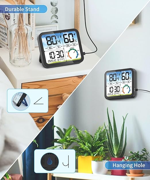 VOCOO Digital Indoor Room Thermometer - 5.8'' Extra Large Display Temperature Humidity Sensor with Accurate Temp Humidity Gauge Monitor, Calibration, Max & Min Records, Comfort, Backlit, Date & Clock - Image 9