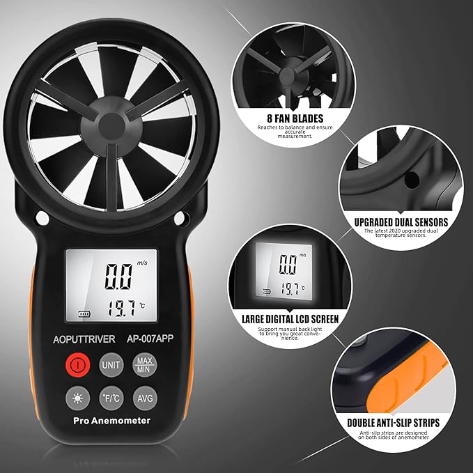 Bluetooth Anemometer,CFM Air Flow Velocity Tester, Digital Wind Speed Gauge Meter with 14℉-113℉ Wind Temperature Measuring and USB Data Export - Image 3