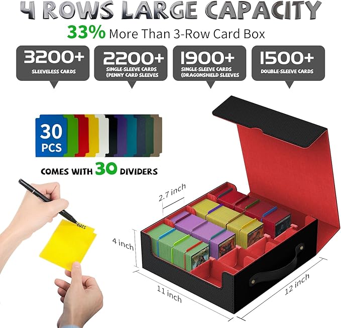 Trading Card Storage Box, MTG Deck Boxs, Card Storages Boxes, bulk card storage, Commander Decks Boxes, Sports Cards Storages, Mtg Commander Deckes Boxes,Deck Boxss Mtg (Black and Red) - Image 3