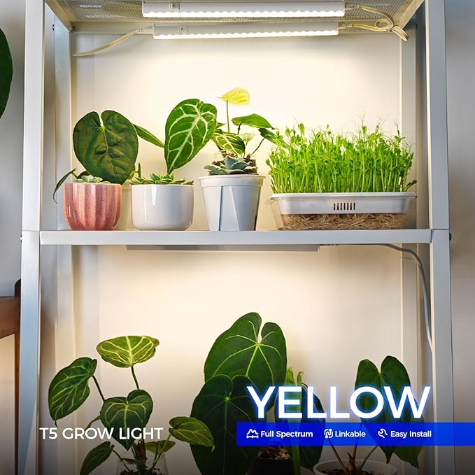 Barrina Grow Lights for Indoor Plants, Full Spectrum Sunlight, 1FT White Cover Plant Growing Lamp, LED Grow Light Bulbs, T5 Grow Light Strip, Plug and Play, Yellow, 4-Pack - Image 2