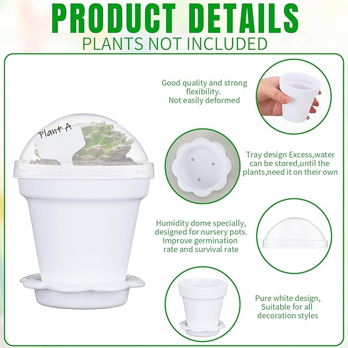 30 Pcs Plant Nursery Pots with Humidity Dome 2.95'' Small Plant Pots Plastic Gardening Container Planter Starter Seed Starting Trays for Seedlings Succulents with 30 Pcs Labels(White) - Image 3