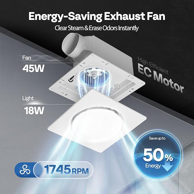 VIVOHOME Autoflow Bathroom Exhaust Fan with Light & Humidity Sensor (30-110-160CFM) - 2700K/4000K/5700K & EC Motor, Retrofit Ceiling Mount Bath Fan, No Attic Access Needed (Install Kit, 4-in Duct) - Image 3