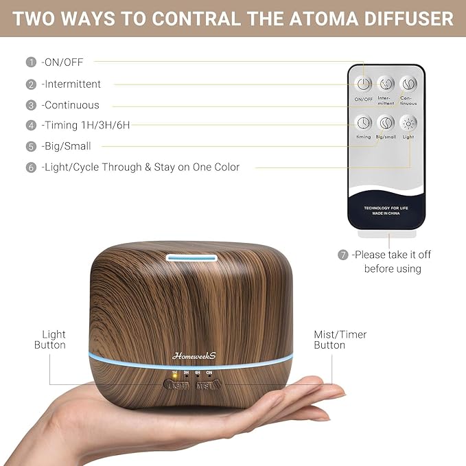 Aromatherapy Essential Oil Diffuser for Room: Air Humidifier Aroma Scent Cool Mist Diffuser Colorful Lights Wood Cute Small Large Waterless Auto Off Ultrasonic Diffusers for Home Bedroom (300ml) - Image 8