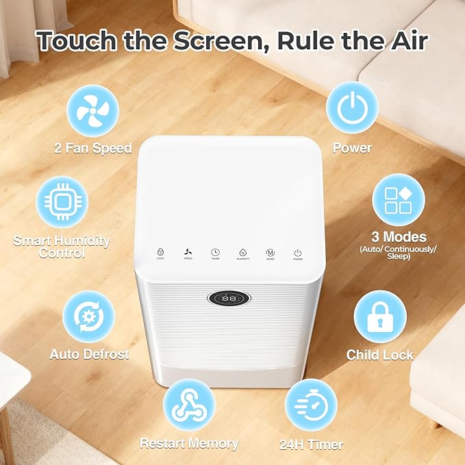 25 Pint Dehumidifier for Bedroom Bathroom Basement, 38dB Quiet, Precise Humidity Control, 3 Modes, Drain Hose & 0.53 Gal Water Tank, Small 1800 Sq.ft Dehumidifiers for Apartment RV Dorm - Image 6