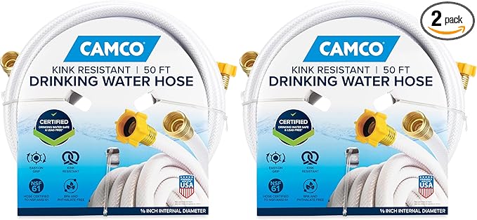 Camco Drinking Water Hose, 50', Reinforced PVC | Drinking Water Safe | Brass Fittings | Swivel Female Connector | 5/8-Inch ID by Camco