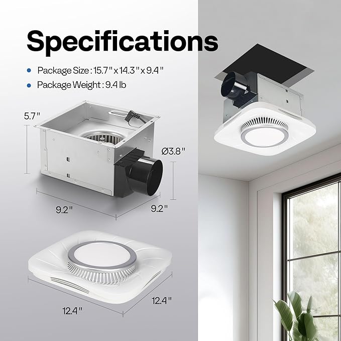 VIVOHOME Bathroom Exhaust Fan with Light, Max 110 CFM 1.0 Sone Shower Ventilation Fan, Super Quite Fan w/ 6000 K 1000LM LED Cool White Light, for 4'' Duct Ceiling Mount - Image 7