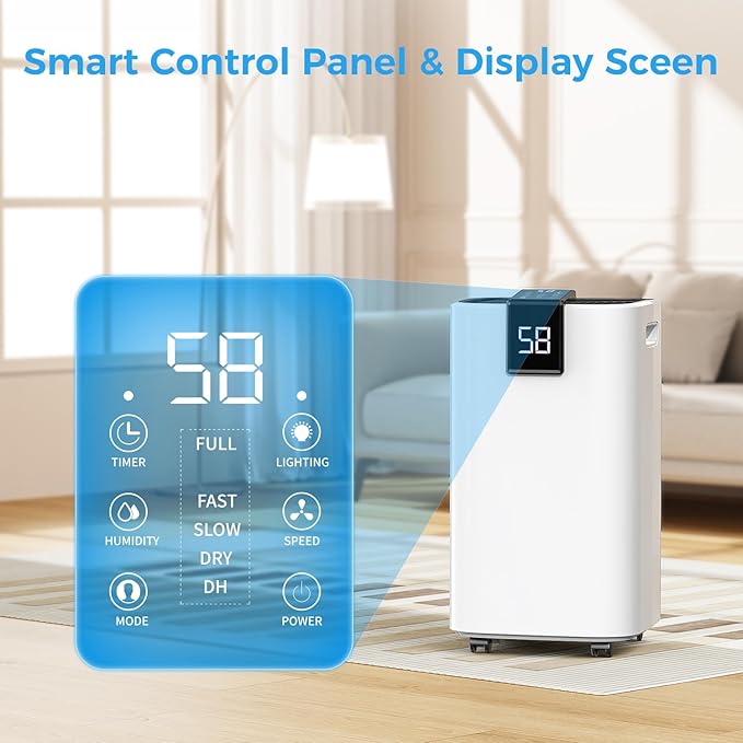 4000 sq.ft Dehumidifier for Basement, Trazico 45 Pint Dehumidifiers for Home with Drain Hose, Smart Humidity Control, 24H Timer, Auto Defrost, Ideal for Large Room, Bathroom, Bedroom, Garage, Black - Image 5