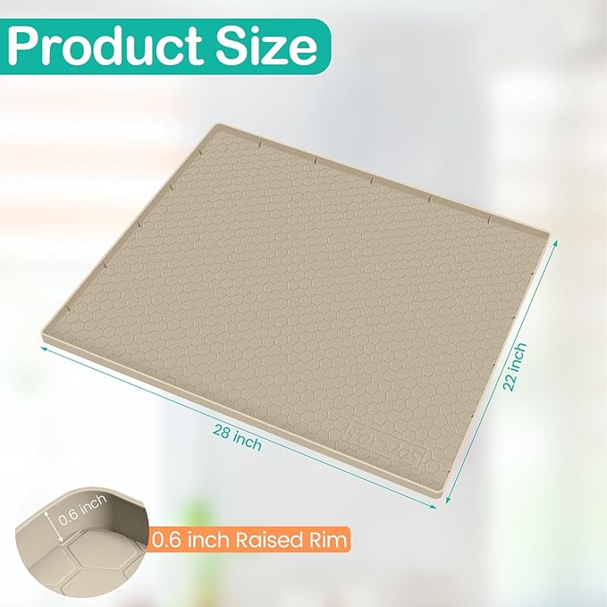 Waterproof Under Sink Mat 28" x 22", Silicone Cabinet Liner, Rubber Protector for Kitchen and Bathroom, Keeps Cabinets Clean, Dry, and Organized (Khaki) - Image 2