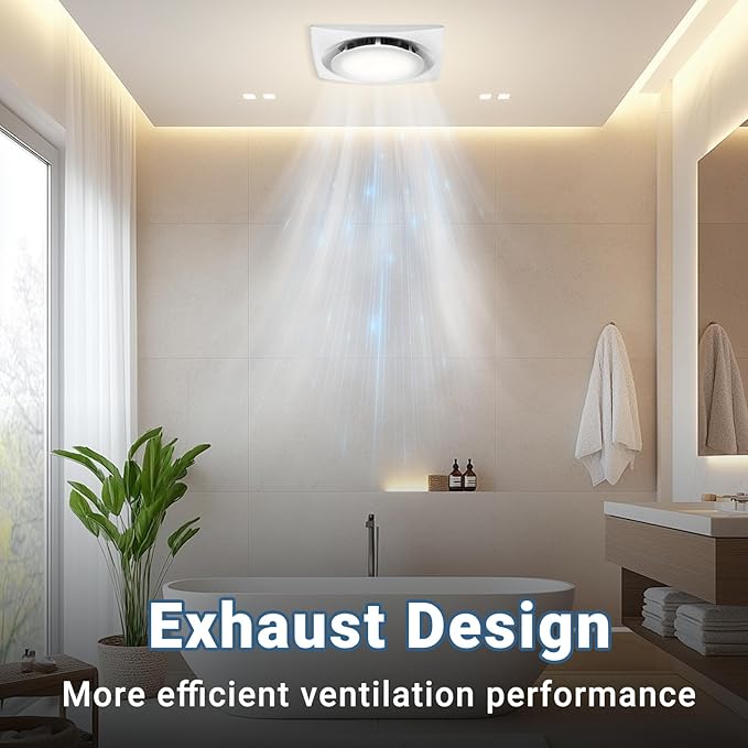 Bathroom Exhaust Fan with LED light 9.6 inch– 110 CFM, Quiet 1.0 Sones Noise Exhaust Fan for Shower, Bathroom, and Restroom, 30W Motor, 15W LED Light, Easy Installation, - Image 7