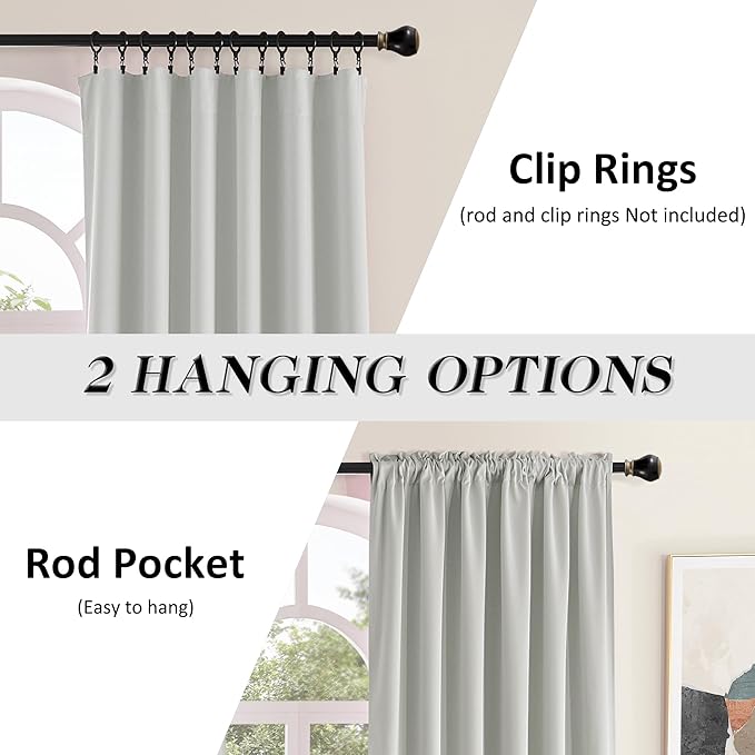 DONREN 96 Inches Long 2 Panels Blackout Curtain Panels for Bedroom - Rod Pocket Thermal Insulated Drapes for Living Room(Light Grey,52 W x 96 L) - Image 2