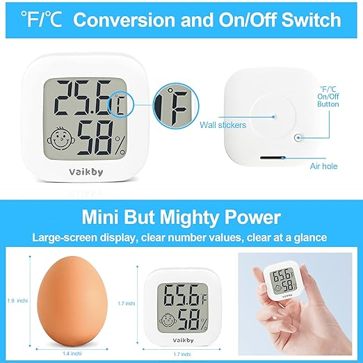 Vaikby Indoor Thermometer 4Pack, Humidity Gauge Meter Digital Hygrometer Room Thermometer for Home, Hight Accurate Temperature and Humidity Monitor, Large LCD Display Fahrenheit or Celsius - Image 2