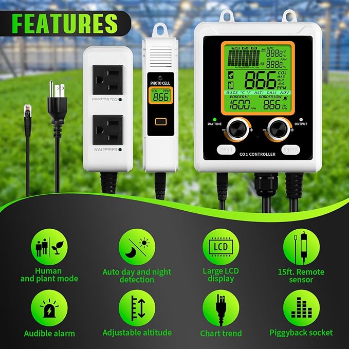 CO2 Controller for Plant, Dual-Plug System for Direct Connection to CO2 Regulator and Exhaust Fans.Suitable for Greenhouses, Grow Room, and Plant Factory - Image 2